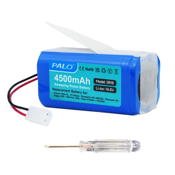 14.8V 4500mAh Li-ion Replacement Battery for Xiaomi MI G1, Mi Robot for Panasonic MC-WRC53, for Phicomm X3, for PUPPYOO R30 / R30 Pro, R35, for FLYCO FC9601/ FC9602 Robot Vacuum Cleaner Brand: Palogreen Size: