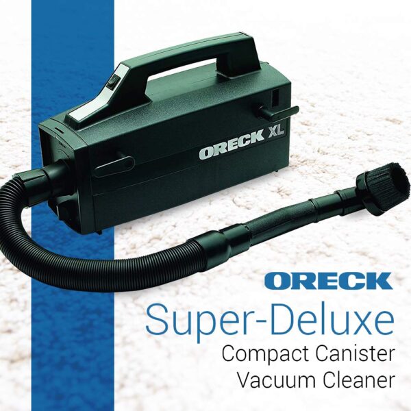 The Oreck Super Deluxe Canister Vacuum Cleaner is a versatile cleaning tool, weighing only 5 pounds. It comes with a full set of attachments for various surfaces, from high ceilings to delicate art objects. Equipped with hypoallergenic disposable dust bags, it ensures a dust-free cleaning experience.