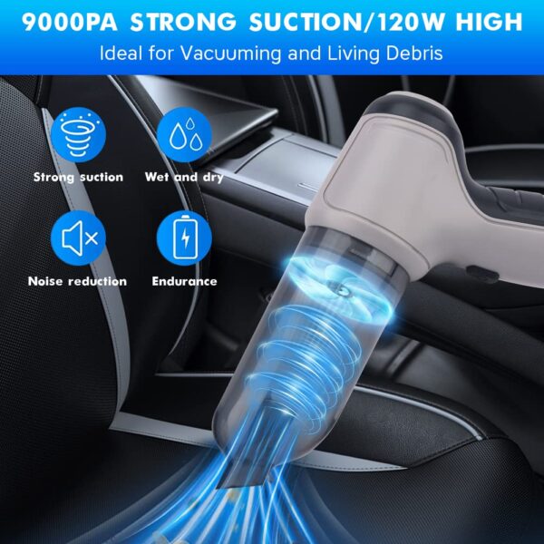 3-in-1 Cordless Car Vacuum Cleaner Rechargeable Handheld 120W/9000PA High Power - Image 2