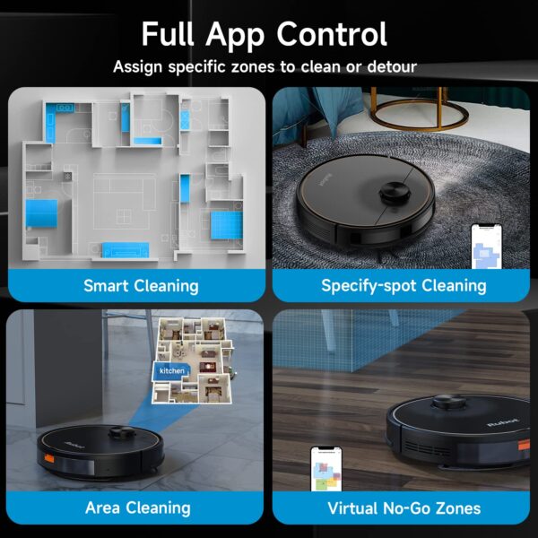 RUBOT Robot Vacuum and Mop Combo with Lidar Navigation 4500Pa Strong Suction 200min Runtime - Image 4