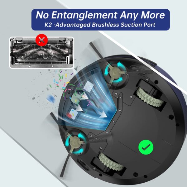 OKP Robot Vacuum Cleaner Tangle-Free 2200Pa Suction Slim Low Noise App Control 120 Mins Runtime Self-Charging Pet Hair Hard Floor Cleaning - Image 2