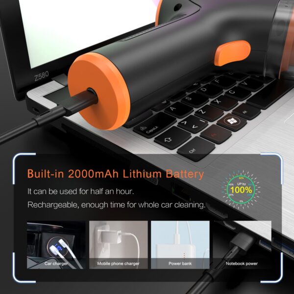 3-In-1 Mini Handheld Vacuum,Car Vacuum Cleaner,Hand Held Vacuuming Cordless Rechargeable,Handheld Vacuum&Air Duster,Small Car Wireless Vacuum Cleaner,Car Vaccuum,For Vehicle/Home/Office,Dust,Pet Hair - Image 6