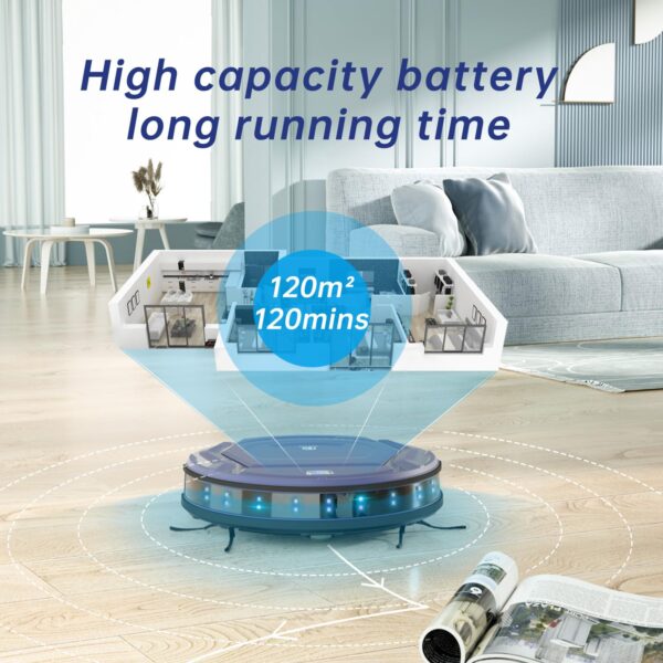 OKP Robot Vacuum Cleaner Tangle-Free 2200Pa Suction Slim Low Noise App Control 120 Mins Runtime Self-Charging Pet Hair Hard Floor Cleaning - Image 4