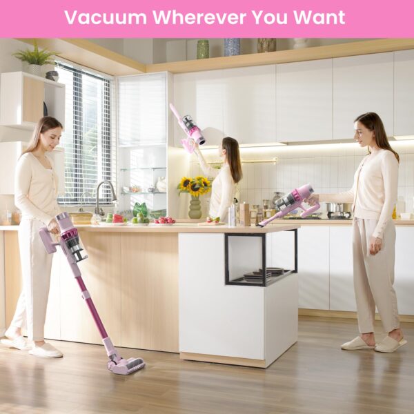 Belife Cordless Vacuum Cleaner 380W Stick Vacuum Pink LED Touch Display - Image 4