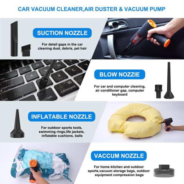 3-In-1 Mini Handheld Vacuum,Car Vacuum Cleaner,Hand Held Vacuuming Cordless Rechargeable,Handheld Vacuum&Air Duster,Small Car Wireless Vacuum Cleaner,Car Vaccuum,For Vehicle/Home/Office,Dust,Pet Hair - Image 2