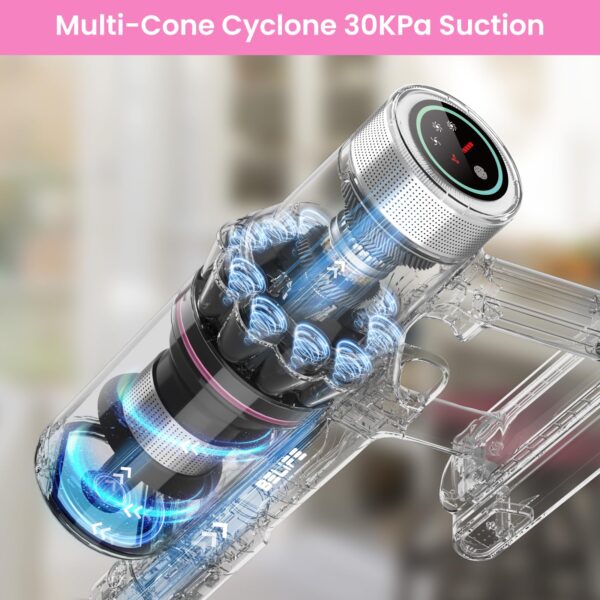 Belife Cordless Vacuum Cleaner 380W Stick Vacuum Pink LED Touch Display - Image 6