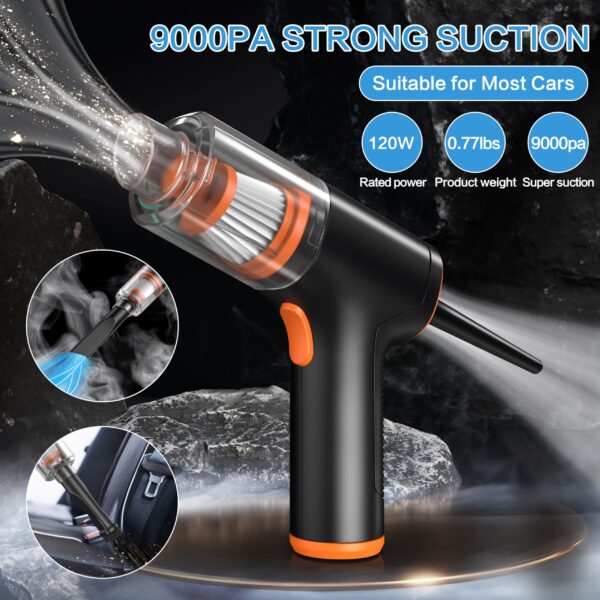 3-In-1 Mini Handheld Vacuum,Car Vacuum Cleaner,Hand Held Vacuuming Cordless Rechargeable,Handheld Vacuum&Air Duster,Small Car Wireless Vacuum Cleaner,Car Vaccuum,For Vehicle/Home/Office,Dust,Pet Hair - Image 3