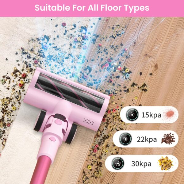 Belife Cordless Vacuum Cleaner 380W Stick Vacuum Pink LED Touch Display - Image 2