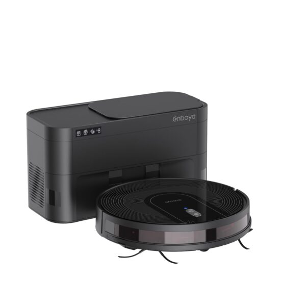 D60+ Robot Vacuum Cleaner with Self-Empty Base, 60-Day Dust Storage, 5000Pa Suction, Wi-Fi/Alexa Control, Ideal for Floors, Carpets, and Pet Hair by Enboya - Size