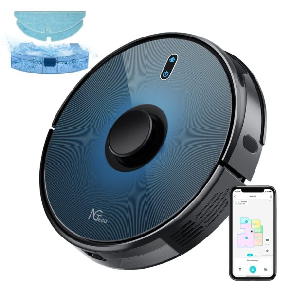 NGTeco Robot Vacuum Cleaner 2-in-1 Sweep and Mop 4200Pa Super Suction Quiet Robotic Vacuums, Laser Navigation, Multi-Floor Mapping, Self-Charging, Good for Pet Hair, Carpet and Bedroom, Works with Alexa