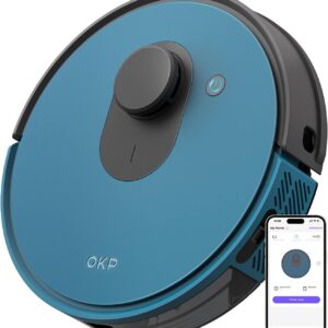 OKP Robot Vacuum Cleaner Lidar Robotic Self Charging Vacuum Robot with Lidar Navigation Strong Suction for Hard Floors, Blue - OKP L1 FreeMove LiDAR Navigation