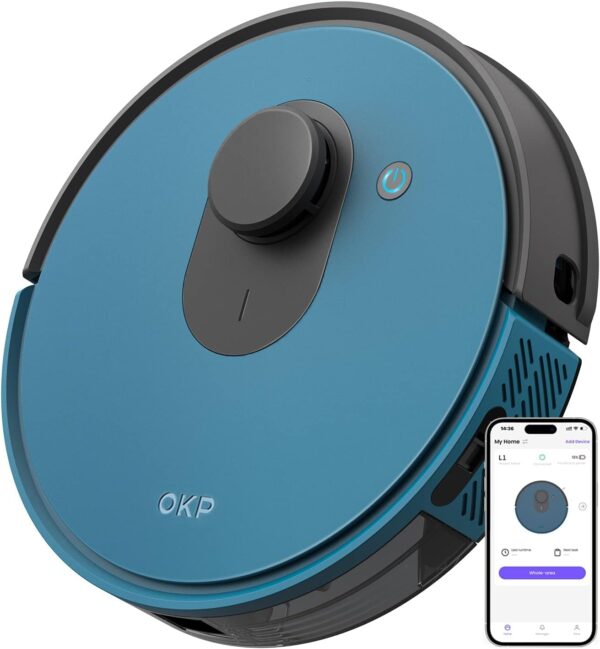 OKP Robot Vacuum Cleaner Lidar Robotic Self Charging Vacuum Robot with Lidar Navigation Strong Suction for Hard Floors, Blue - OKP L1 FreeMove LiDAR Navigation