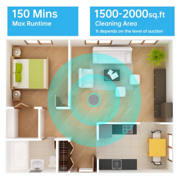 OKP Robot Vacuum Cleaner, Super-Thin Design, 3600Pa Suction, 150Mins Runtime, Voice Control, Pet Hair, Carpets, OKP K4 - Image 3