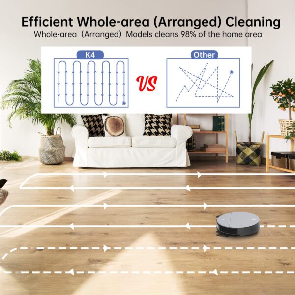 OKP Robot Vacuum Cleaner, Super-Thin Design, 3600Pa Suction, 150Mins Runtime, Voice Control, Pet Hair, Carpets, OKP K4 - Image 7