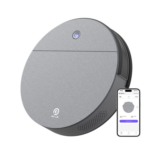 OKP Robot Vacuum Cleaner, Super-Thin Design, 3600Pa Suction, 150Mins Runtime, Voice Control, Pet Hair, Carpets, OKP K4