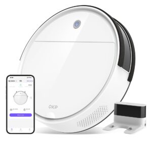 OKP Robot Vacuum Cleaner Tangle-Free Super Thin Low Noise Powerful Suction Cleaning Schedules Self-Charging Robotic Vacuums with Wi-Fi App Alexa Control Ideal for Pet Hair Carpets Hard Floors Brand OKP Size