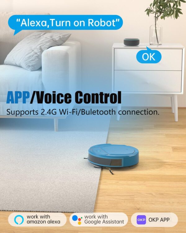 OKP Robot Vacuum Cleaner, WiFi Alexa App, Self-Charging, Slim Design, Quiet, 3000Pa, Pet Hair, Carpets - Image 3