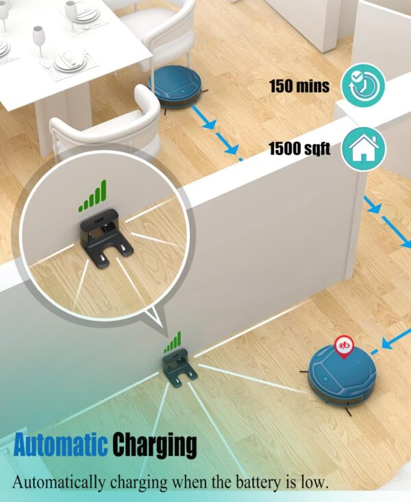 OKP Robot Vacuum Cleaner, WiFi Alexa App, Self-Charging, Slim Design, Quiet, 3000Pa, Pet Hair, Carpets - Image 5
