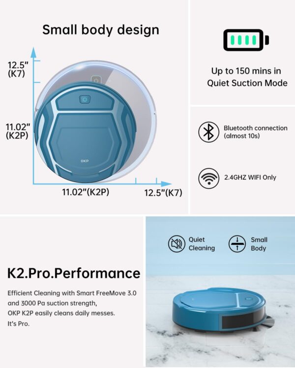 OKP Robot Vacuum Cleaner, WiFi Alexa App, Self-Charging, Slim Design, Quiet, 3000Pa, Pet Hair, Carpets - Image 6