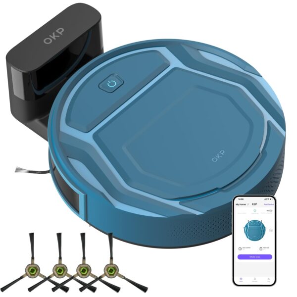 OKP Robot Vacuum, WiFi/App/Alexa, Automatic Charging, Real-Time Mapping, Quiet Operation, 2-IN-1, 2500PA, Suitable for Hard Floors, Pet Hair, Carpets - K2-Pro by OKP