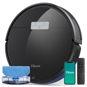 Tikom G8000 Pro Robot Vacuum and Mop Combo, 4500Pa Suction, 150Mins Runtime, Self-Charging, Quiet Operation, APP&Voice Control, Black