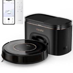 Verefa Robot Vacuum Self Emptying, 150Mins Runtime, Low Noise 53 dB, Slim Design, 3,200Pa Suction, WiFi/Alexa, Carpets, Pet Hair, Black